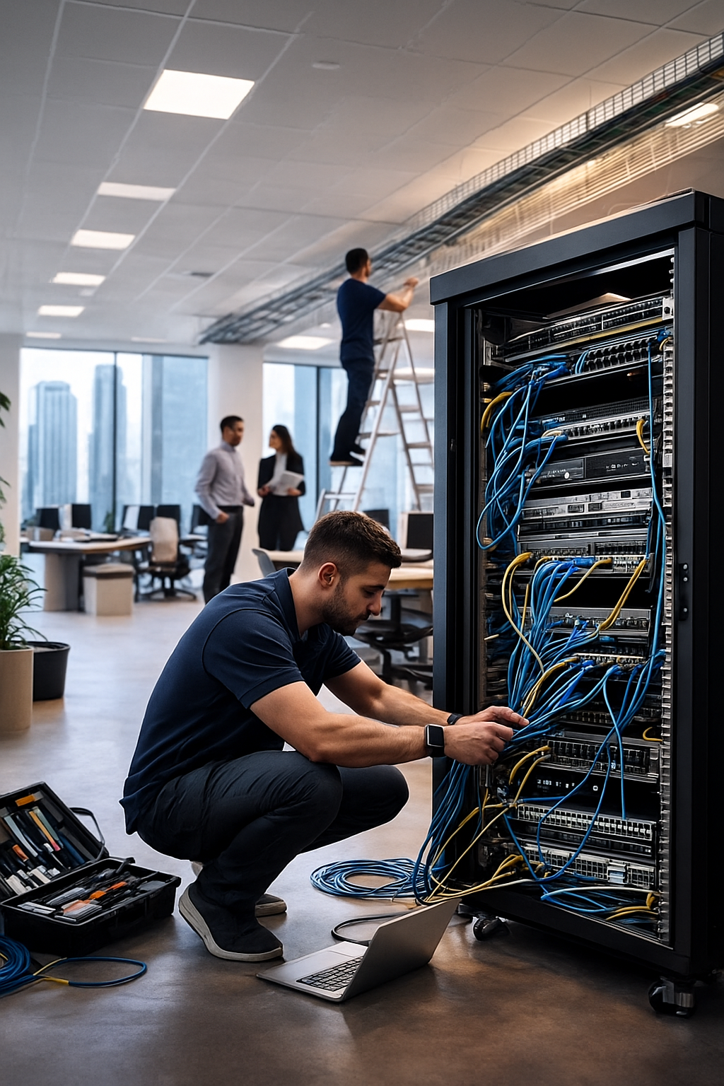 A clean and modern new office IT setup in Dubai