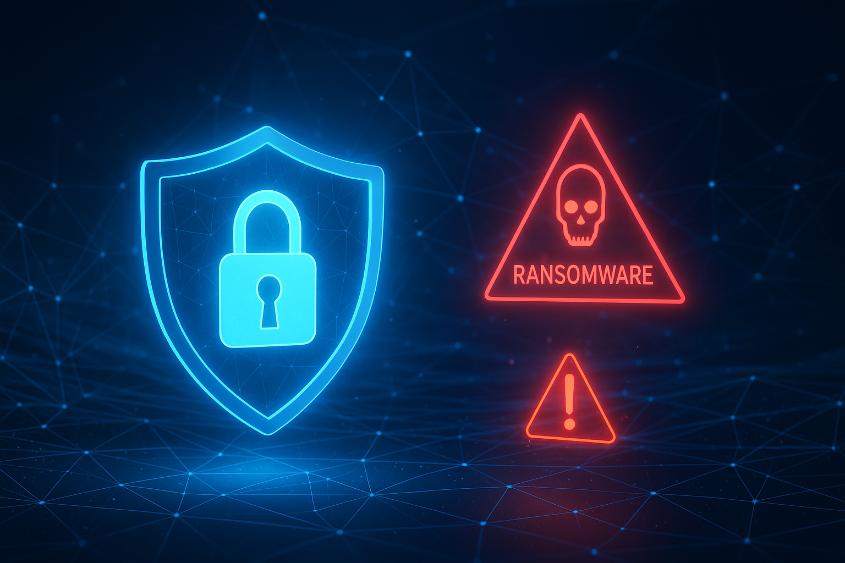 A shield actively blocking a digital threat