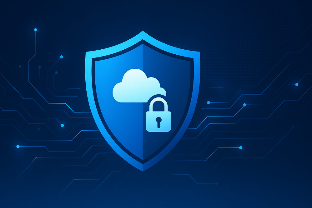 A shield icon integrating backup and cybersecurity symbols